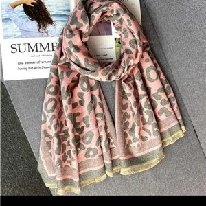 Pink and Gray Leopard Print Scarf